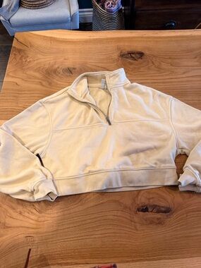 H&M Cream Cropped Quarter-Zip Sweatshirt